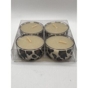 Safari Animal Print‎ Tealight Candles Set of 4 Plastic Cups New Unused